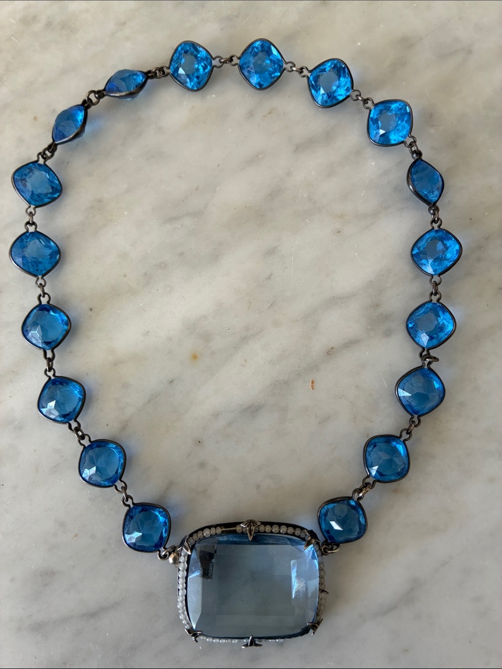 Vintage Art Deco Sterling And Faceted Glass Necklace.